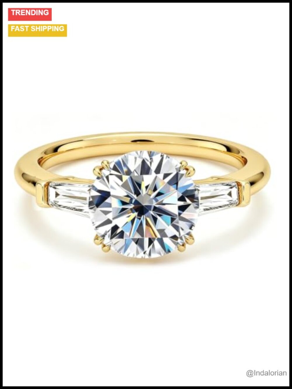 Moissanite Engagement Ring 925 Sterling Silver 18K Gold Plated Round Cut